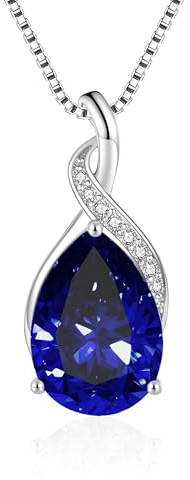 Cangall Halskette Damen Silber, 925 Sterling Silber Kette Halsschmuck mit Saphir Zirkonia, 45 + 5cm Silberkette mit Wassertropfen Anhänger, Geschenk für Frau zum Geburtstag Muttertag Jahrestag