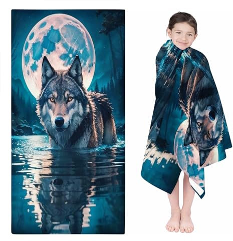 UNAGRI Wolf Trandtuch 90x180 cm Tier Wolf Badetuch Strandlaken Handtücher 50x100cm Für Fitness Reisen Badetuch Groß 100x200cm Microfaser Handtücher Handtuch (1,50 x 100 cm)