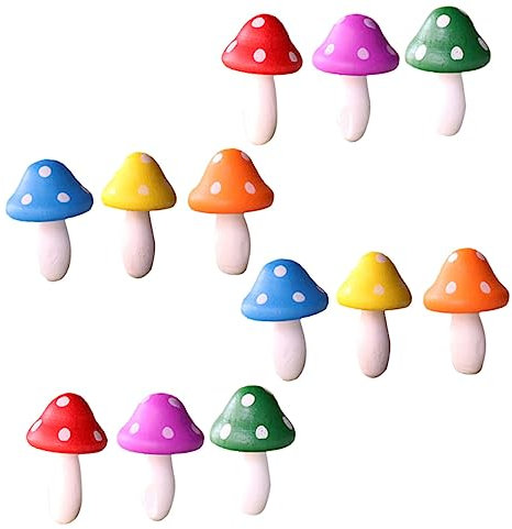 OFFSCH Holz Miniaturpilz Ornament 12 Stück Bunte Kleine Pilz Skulpturen Garten Dekoration Langlebig Inneneinrichtung Geschenk