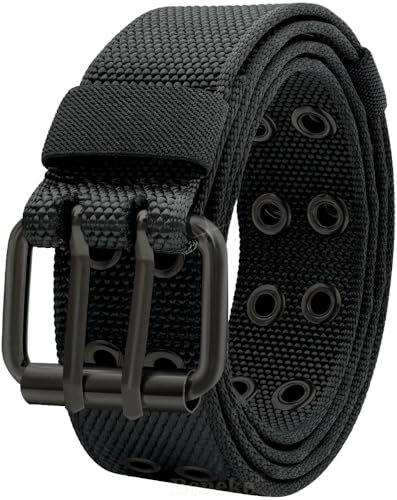 Boneke Nylon Gürtel für Männer und Frauen - Web Gürtel mit Doppelloch-Schnalle, Punk Style Halloween Gürtels für Jeans, Teenager, Schwarz