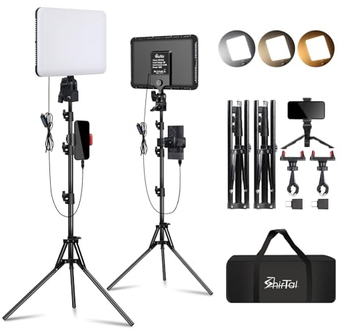 Shirtal 12 LED Video Light Kit,2-Pack Photography Lighting Kit,73 Height 2800-6500K Dimmable Studio Lights with Tripod Stand and Phone Holder, Streaming Lighting for Video Recording,Podcast,YouTube