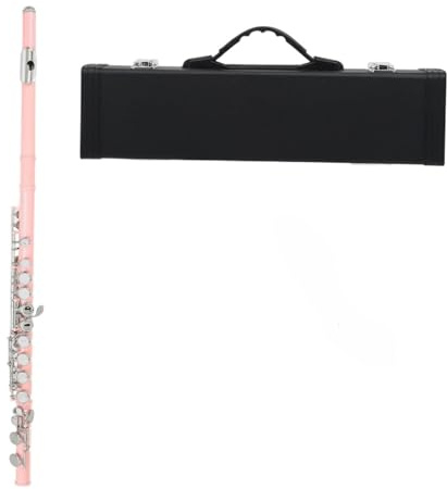Flöte 16 Geschlossene Offene Löcher C-Taste Flöte Musikinstrument Konzertflöte Versilbert Professionelle Querflöte Mit E-Taste(Pink)