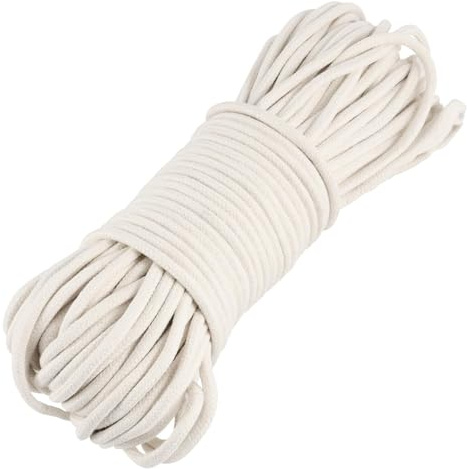 HEIYUET 100 m de Cuerda de algodón de 6 mm, Color Blanco, cordón de algodón, Cuerda para tendedero Trenzado, para proyectos de Manualidades, Cesta de Cuerda, decoración Bohemia