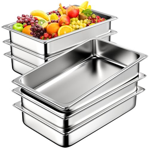 Zapstarz 6 Pack Hotel Pans, 1/1 Full Size 4 Inch Deep Steam Table Pan, Stainless Steel Commercial Food Pan Anti Jam Steam Pan, Breading Trays for Hotel, Party, Buffet, Catering Supplies