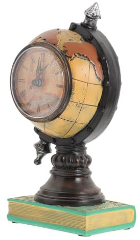 TOPBATHY Vintage Style Globe Clock Ornament Retro Earth Globe Clock for Tabletop Decor for Office Bedroom Desk