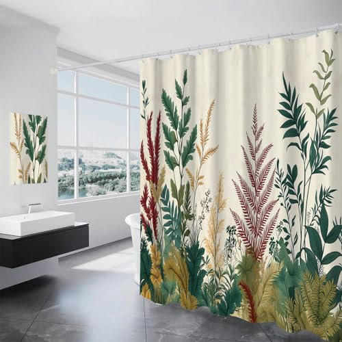 GDJSMIN Duschvorhang Tropische Farne für Badezimmer,Bunte Blätter Antischimmel Duschvorhang, Badezimmer-Dekoration, Duschvorhang mit Duschvorhängeringen -H180 x B180 cm