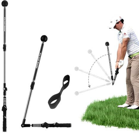 HOVCEH Golf Swing Training Aid Kit, Adjustable Golf Swing Trainer and Golf Connection Band for Posture Correction, Golf Swing Practice Stick Tempo Grip Strength Practice (Black)