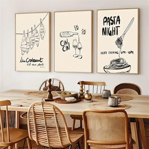 Uixxducc 3er Set Poster Stilvolle Küche Bilder Moderne Wandbilder Küche Bar Italienische Kunstdruck Bild Aesthetic Deko Küche Wohnzimmer Deko Küchenbilder ohne Rahmen (21×30 cm)