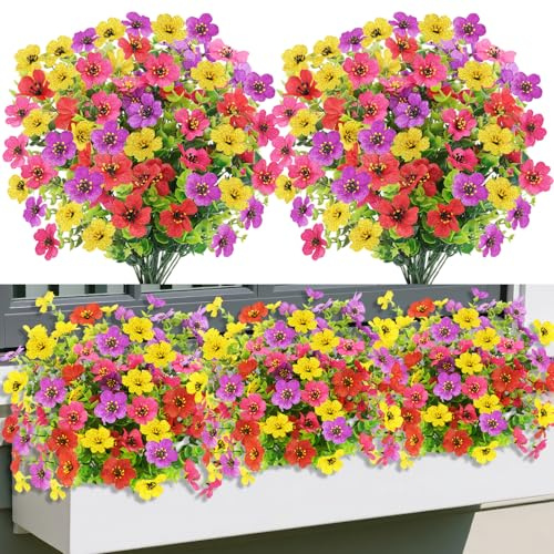 Epaing Künstliche Balkonpflanzen, 6 Bündel mit 4 Farben Kunstblumen für Draußen, Künstliche Blumen wie echt, Kunstblumen Balkon Wetterfest, UV-beständige Balkonpflanzen Künstlich für Innen Outdoor