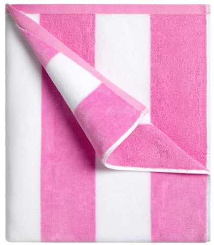 cabanana Large Oversized Beach Towel - 35 x 70 Inch Cotton Pool Towel, Pink Striped Soft Cabana Swim Towel