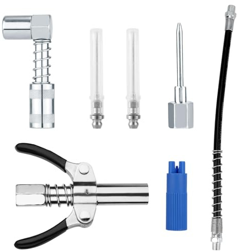 Gosknor 7pcs Kit d'Accessoires Pistolet à Graisse, Comprenant Tuyau Pistolet Graisse + Adaptateur Coupleur + Distributeur d'Aiguille Une Buse Aiguille Nettoyeur Buse Un Coupleur Double Poignée