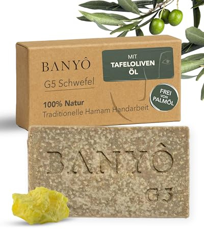 BANYÔ G05 Schwefel Seife I Handgemachte Naturseife mit 100% natürlichen Inhaltsstoffen I Sanfte & porentiefe Pflege I Reduziert Hautfett & Unreinheiten I Ideal für Problem- & Mischhaut