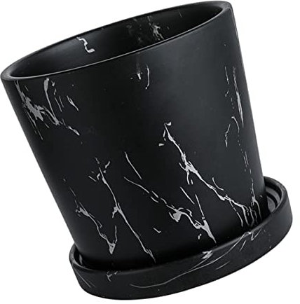 TOYANDONA Pot De Fleurs en Céramique Marbrée Noire avec Soucoupe pour Plantes Succulentes, Petit Pot Décoratif D'intérieur, Contenant De Plantation Solide Et Élégant