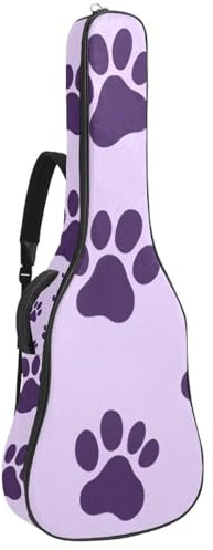 KengjuTesu 43 Zoll Akustikgitarre Softcase mit Rucksackgurt und 2 Taschen Lila Hundepfoten, keine Polsterung Rucksack Wasserdicht Oxford Tuch Bassgitarre Gigbag für Konzertgitarre, Mehrfarbig 1