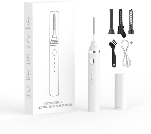 Smiling Shark Beheizter Wimpernzange, 2025 Neue 360°Elektrische Wimpernbürste mit 3 Temp & 5s Aufheizen【Verlängernde/Definition/Curler】3-in-1 Wimpernzange Geeignet für Alle Wimpern, Weiß