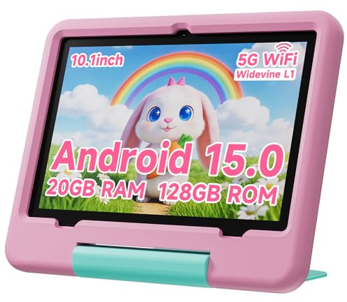 PEICHENG Tablet for Kids with EVA Protective Case, Android 15.0 Toddler Tab PC 10.1Inch RAM 20GB(4+16Expand) + ROM 128GB IPS 800 * 1280 5.0Bluetooth (Pink)