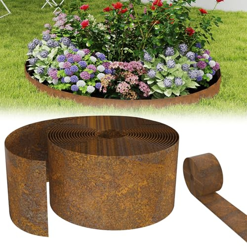 Aufun Bord de pelouse 15 m Bordure pour parterres de Fleurs en métal, Hauteur 15 cm, Bordure de pelouse, Bord Flexible pour Les Amateurs de Jardin et de Paysage