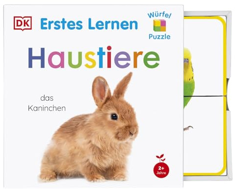 Erstes Lernen Würfelpuzzle. Haustiere: Puzzlespaß mit 4 Bilderwürfeln aus Karton. Motorik-Spielzeug. Leicht, stabil & abwischbar. Für Kinder ab 2 Jahren