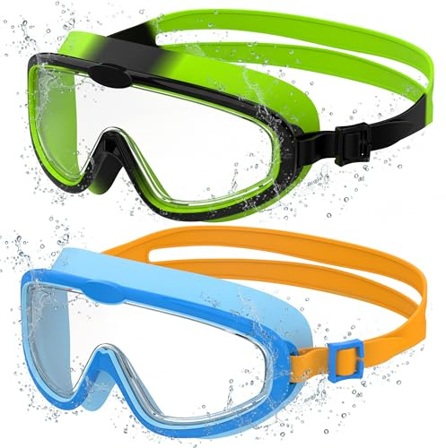 2 st stora ramar simglasögon för barn, anti-dimma masker med klarsyn, UV-skydd, snabb justering, silikontätning, unisex glasögon för barn och ungdomar från 3 till 14, R