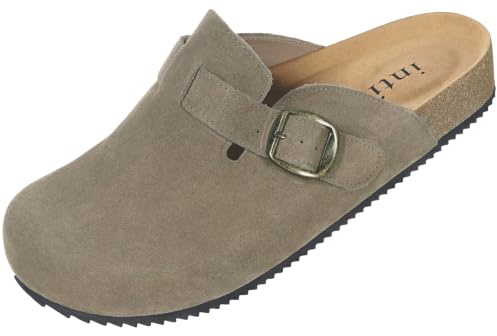 Intini Mules et Sabots Homme Femme Pantoufles Cuir Liège, Marron foncé, 38