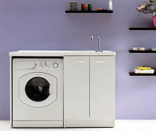 Sconosciuto Yellowshop - Mobile Lavatoio Lavapanni Lavanderia Con Coprilavatrice Lavatrice Ad 1 Anta o 2 Ante Bagno In Legno Mobile Lavabo Varie Misure (Cm L.124 x P.60 x H.87 Versione Sx)