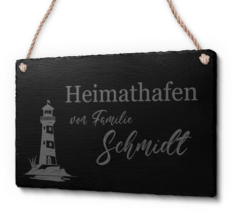 Schöne Schiefer Türschilder für die Haustür mit Gravur | Schiefer-Schild mit Kordel zum Aufhängen in ca. 22x14 cm gravierte Namensschilder Klingelschilder mit Namen oder Texten Herzlich Willkommen