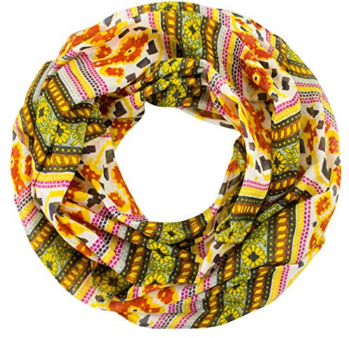 Sunsa Damen Loop Schal. 100% Baumwolle Schlauchschal für Frühlings/Sommer. Dünn Loopschal mit Blumen Design. Tücher und Schals als Frauen Geschenk (orange/grün #7)