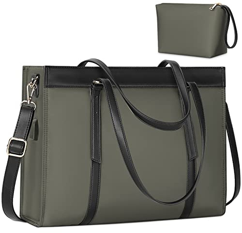 KTMOUW Bolsos Universidad Mujer Impermeable Bolso para Ordenador Portatil 15.6 Pulgadas Grandes Shopper Bolsos con Puerto de Carga USB 2 Piezas Negro Gris Oscuro