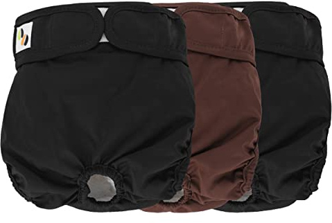 JM Female Dog Nappies - Highly Absorbent, Breathable Dog Nappy with Microfiber Pad & Waterproof Layer - Dog Period Pants Pack of 3, Washable Small (Fit for 9- 15 waist) Black & Brown