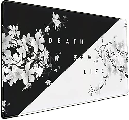 Cherry Blossom XXL Mauspad Große Anime Schreibtischmatte Schwarz Weiß Gaming Mauspad Matte (80x39.9 cm), genähte Kanten, großes Mauspad Tastaturmatte für Schreibtisch PC Gaming Mauspad