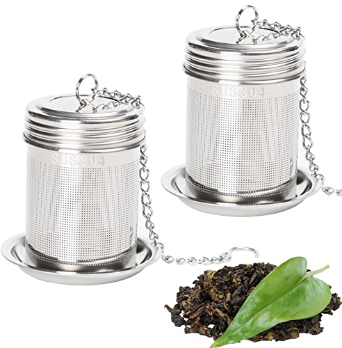 FLYAMAPIRIT Infusor de té de acero inoxidable, 2 unidades, filtro cilíndrico con placa base, colador limpio y fino, soporte para teteras, tazas, botellas de té, etc.