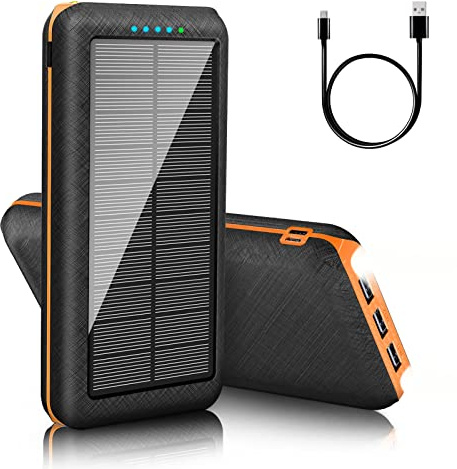 Solar Power Bank 26800mAh Portable Charger with 3 USB Output, LED Emergency Light & Flashlight, Waterproof External Battery Pack for Outdoor Camping Hiking Travel
