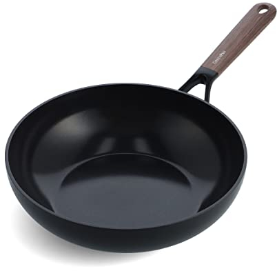 GreenPan Eco-Smartshape Healthy Ceramic Non-Stick 28 cm Wok Pan, Dark Wood, PFAS-Free, Induction Suitable, Black