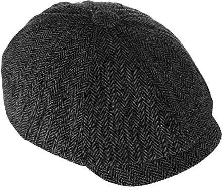 Yolev Schiebermütze Herren Newsboy Mütze Schwarz Modische Baskenmütze 8-teilig Fischgrätenmuster Wollmütze Unisex Gatsby Schirmmütze Winter Winddicht und Warm