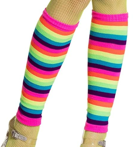 Kassettenkind Stulpen Regenbogen - Festival Mottoparty Kostüm Outfit Accessoires - bunte Beinwärmer in Regenbogenfarben