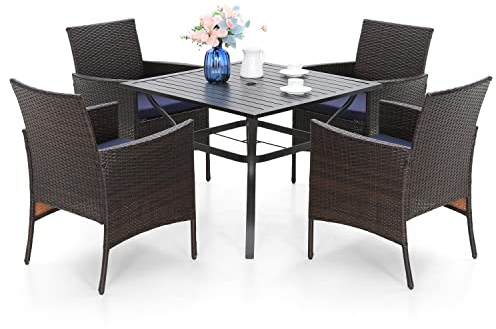 MFSTUDIO Rattan Gartenmöbel Set, Terassenmöbel Wetterfest, Sitzgruppe Metall Gartentisch mit Stühlen, Polyrattan Garten Möbel, 4cm Schirmloch