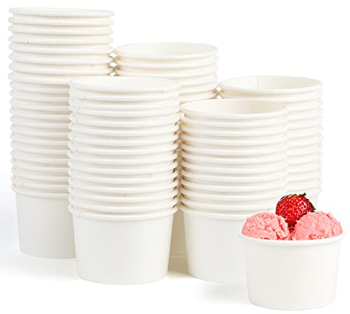 VEYLIN Paper Ice Cream Cups, Disposable Paper Dessert Cups for Hot or Cold Food, 60 x 3OZ/130ML Party Supplies Treat Cup for Sundae, Frozen Yogurt, Soup (White)