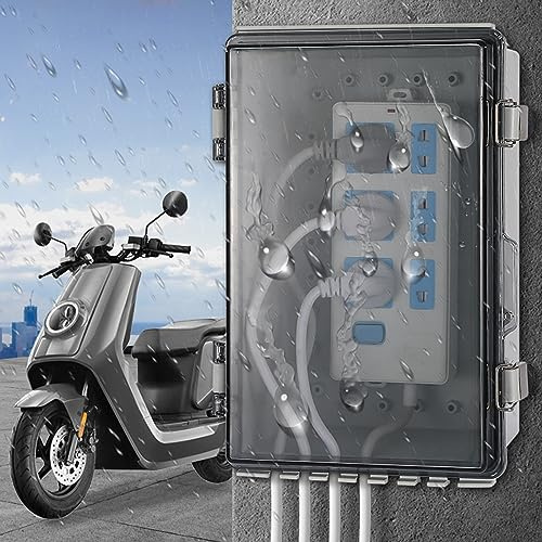 BBTISG Weather Proof Plug Box, Transparent Outdoor Socket Waterproof Socket Box Outside Cable Connection Socket Enclosure for Bathroom Garden Garage Yard (200 * 100 * 110mm)