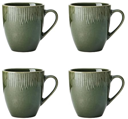 Mikasa Jardin Set di 4 tazze, verde, Set di 4 tazze, 420 ml in gres per tè e caffè - Confezione regalo e lavabile in lavastoviglie