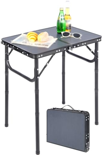 REDCAMP Kleiner Klapptisch Höhenverstellbar, Leichter Tragbarer Campingtisch 60 cm L x 40 cm B (4 Höhen) mit Netzschicht, für den Innen- und Außenbereich, Balkon, Markt, Küche,Dunkelgrau