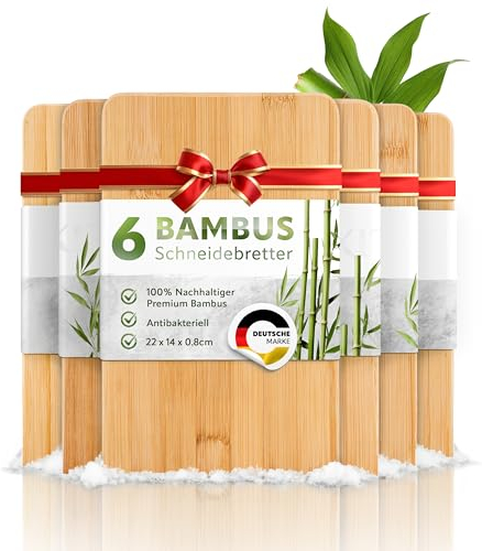 Exitoso® Tabla de cortar de bambú, tabla de desayuno, tabla de cocina de madera, juego de 6 unidades, 22 x 14 cm, tabla para aperitivos