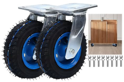 2er SET Transportrolle Durchmesser 150/200/250MM, Metall Lenkrollen Mit Bremse 360°Drehbar Belastbar Und Druckbeständig Abriebfest Mit Kugellager Luftreifen Gummi Bockrolle