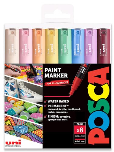 Posca - Marcadores de Pintura artística PC-1M - Juego de 8 - en Estuche de plástico (Tonos Pastel)