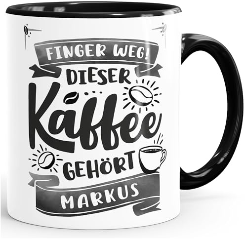 SpecialMe® Tasse Spruch Finger Weg dieser Kaffee gehört Wunschname Geschenk Kaffeeliebhaber personalisiert Bürotasse Weiss-innen-schwarz standard