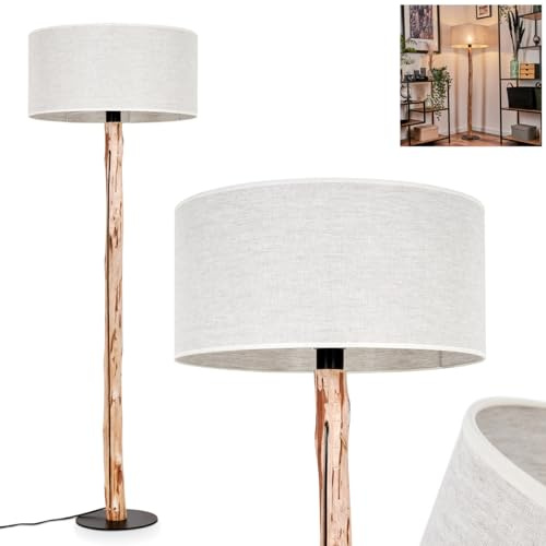 Stehleuchte Saladillo, moderne Stehlampe aus Holz/Metall/Stoff in Natur/Beige, Leuchte im skandinavischen Design mit rundem Schirm (Ø 50 cm) und Fußschalter, Höhe 145 cm, 1 x E27, ohne Leuchtmittel
