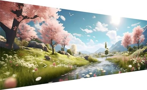 Diamond Painting XXL 300x100 cm, DIY Landschaft Diamond Painting Runde Steine Strass Cross Stickerei Kunst Kits, Diamond Painting Zubehör Set Basteln Erwachsene, Diamond Painting Bilder Frühling V-4