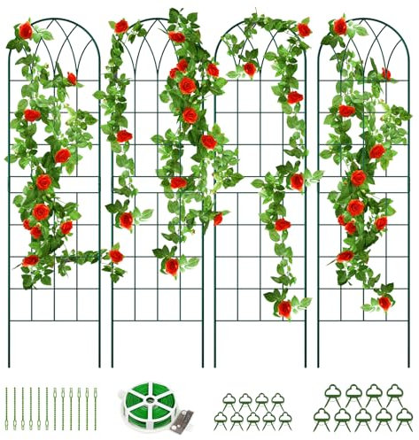 Barbella 4 Stück Gartenspalier für Kletterpflanzen, 152,4 x 40,6 cm, Eisenpflanzen-Rankgitter für Topfpflanzen, hohe Wand, Metallspalier zum Klettern, Gemüse, Blumen, Rosenranken, Gurken