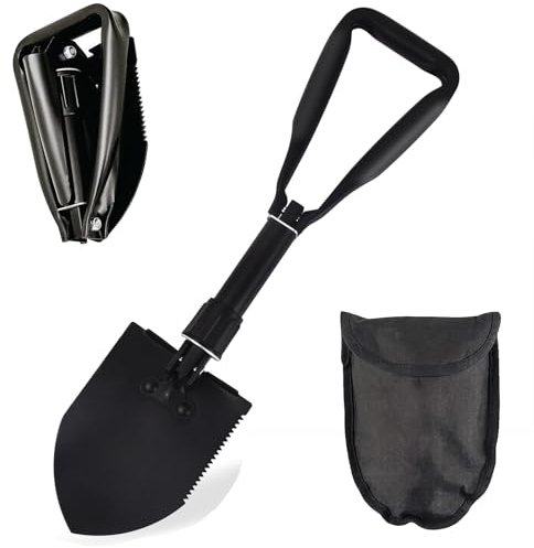 Pelle Pliante Multifonction, 46,5cm, Noir, Housseentissu Incluse, Pelle Pliable pour Camping Etalpinisme