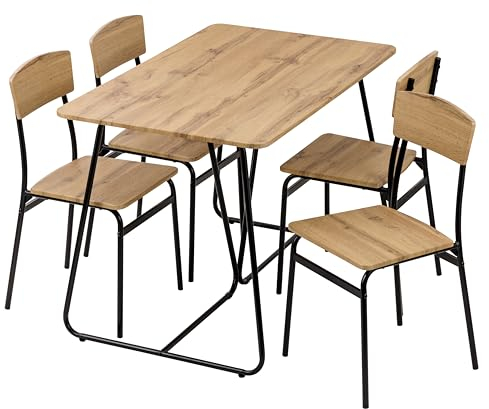 Baroni Home Juego Mesa de Cocina con 4 Sillas de Comedor, Conjuntos de Mueble de 3 Piezas, diseño Moderno, Ligero, Restaurante, balcón, MDF y Acero, Montaje fácil, Negro Efecto Roble