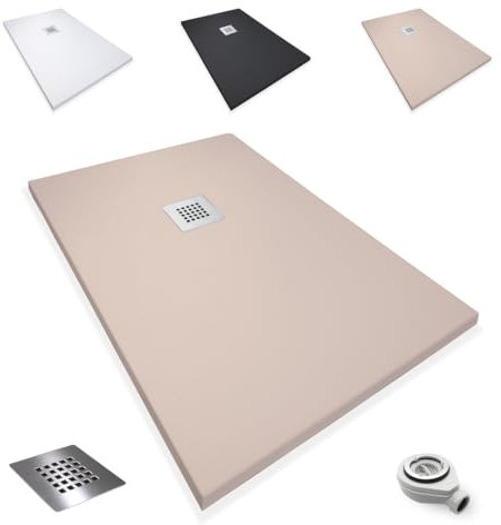 Platos de Ducha Antideslizantes de Resina, Antibacterianos, Resistentes al Calor y Rayados, Nula Absorción de Agua, Blanco, Negro y Beige (Beige, 70 x 70)